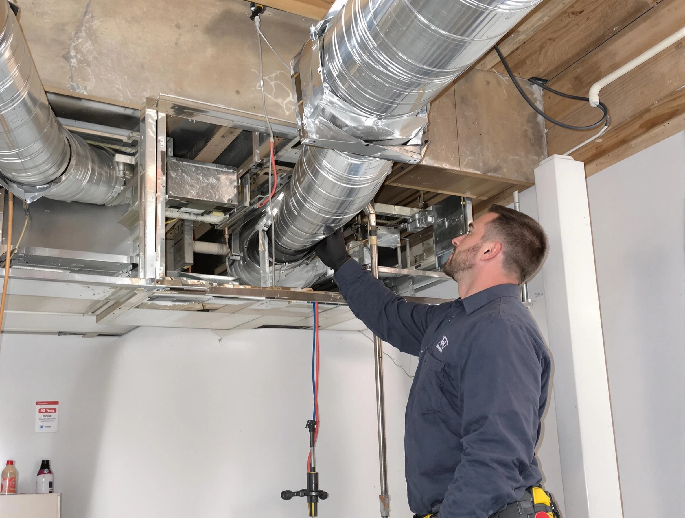 Jefferson Hills Air Duct Cleaning technician performing professional air duct repair using specialized tools in Jefferson Hills