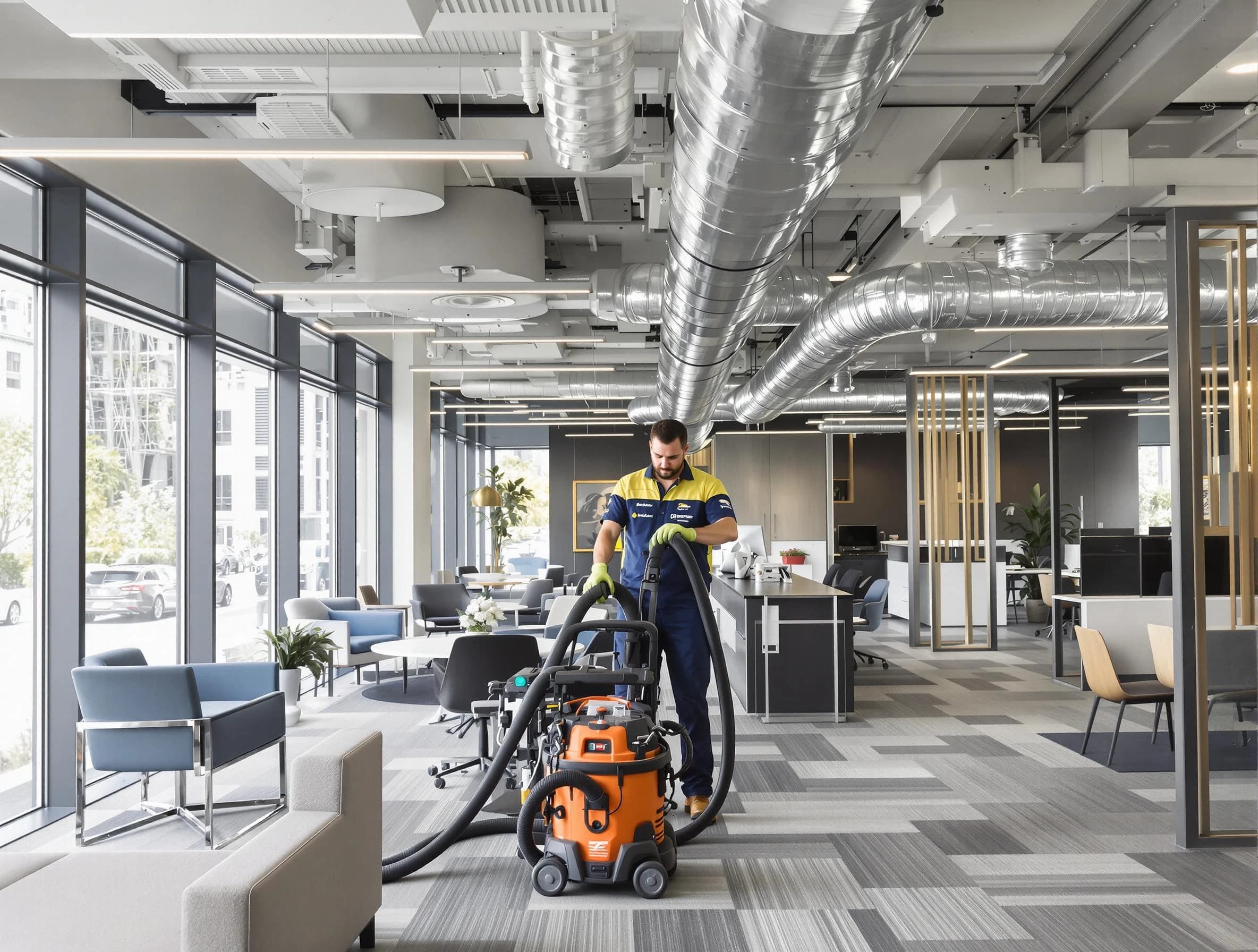 Jefferson Hills Air Duct Cleaning team performing thorough commercial duct cleaning at a Jefferson Hills business center