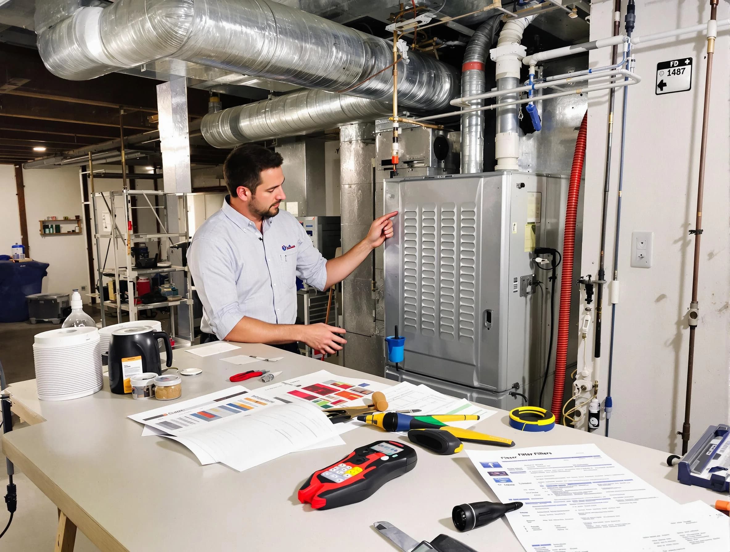 Jefferson Hills Air Duct Cleaning inspector conducting detailed filter system evaluation using professional diagnostic tools in Jefferson Hills