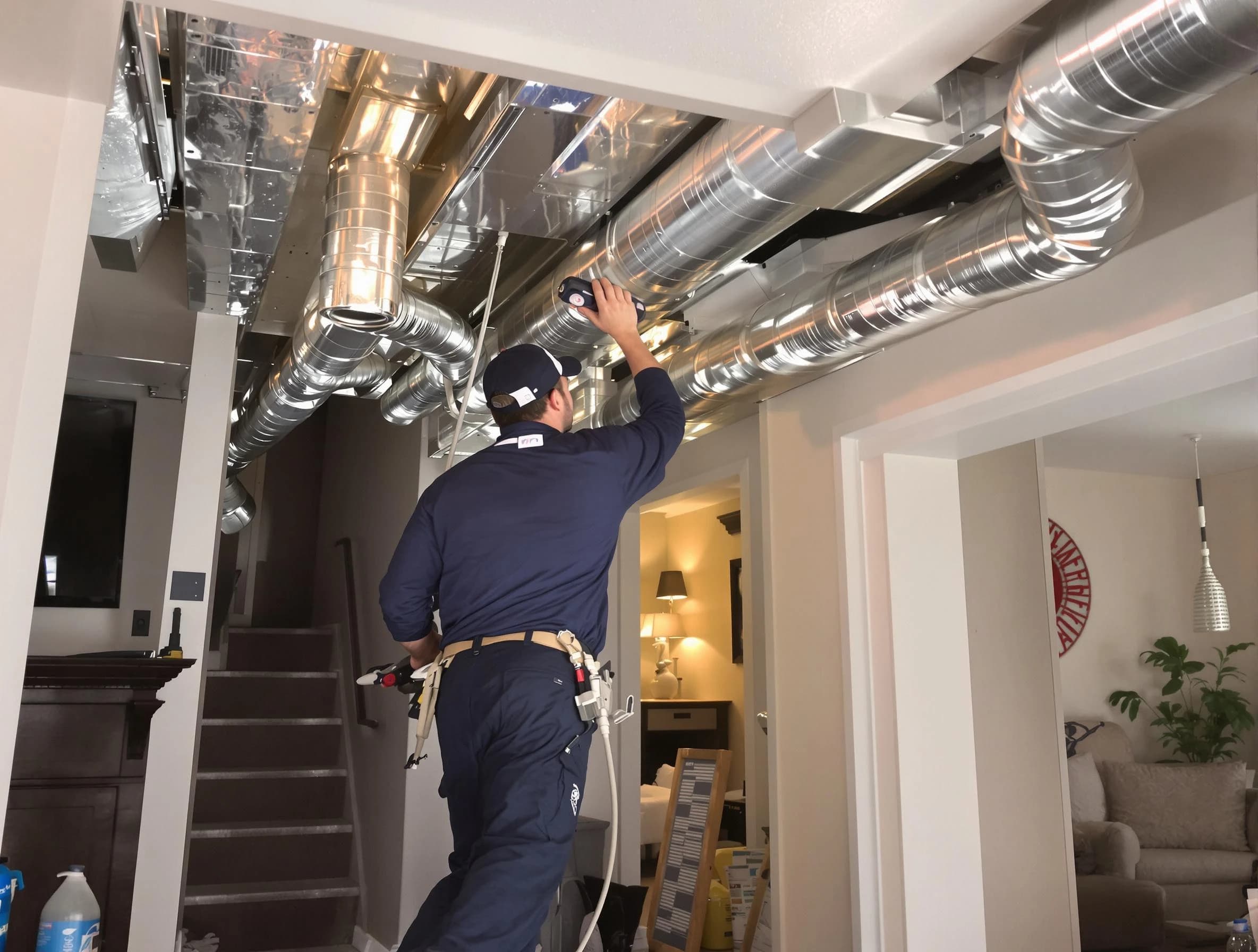 Jefferson Hills Air Duct Cleaning expert performing specialized duct cleaning in a mobile home in Jefferson Hills