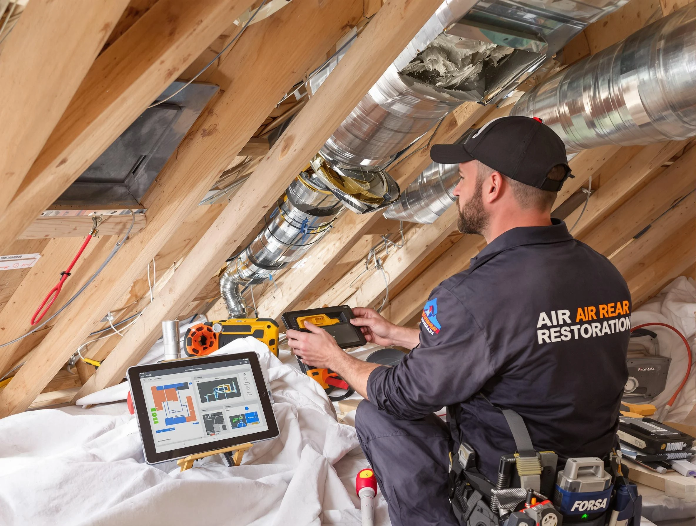 Jefferson Hills Air Duct Cleaning technician performing precise duct repair work in Jefferson Hills
