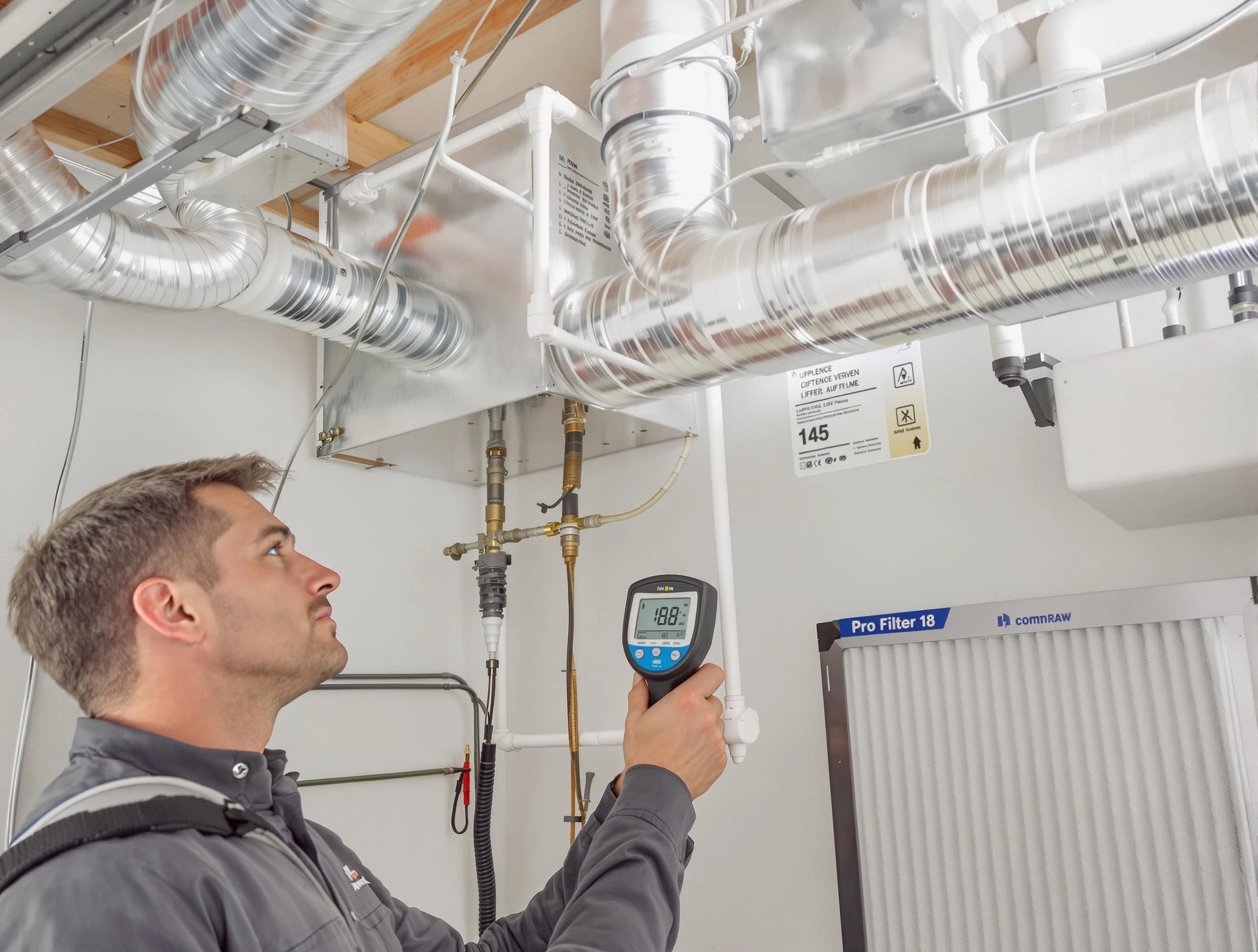 Jefferson Hills Air Duct Cleaning expert conducting detailed filter system inspection using diagnostic tools in Jefferson Hills