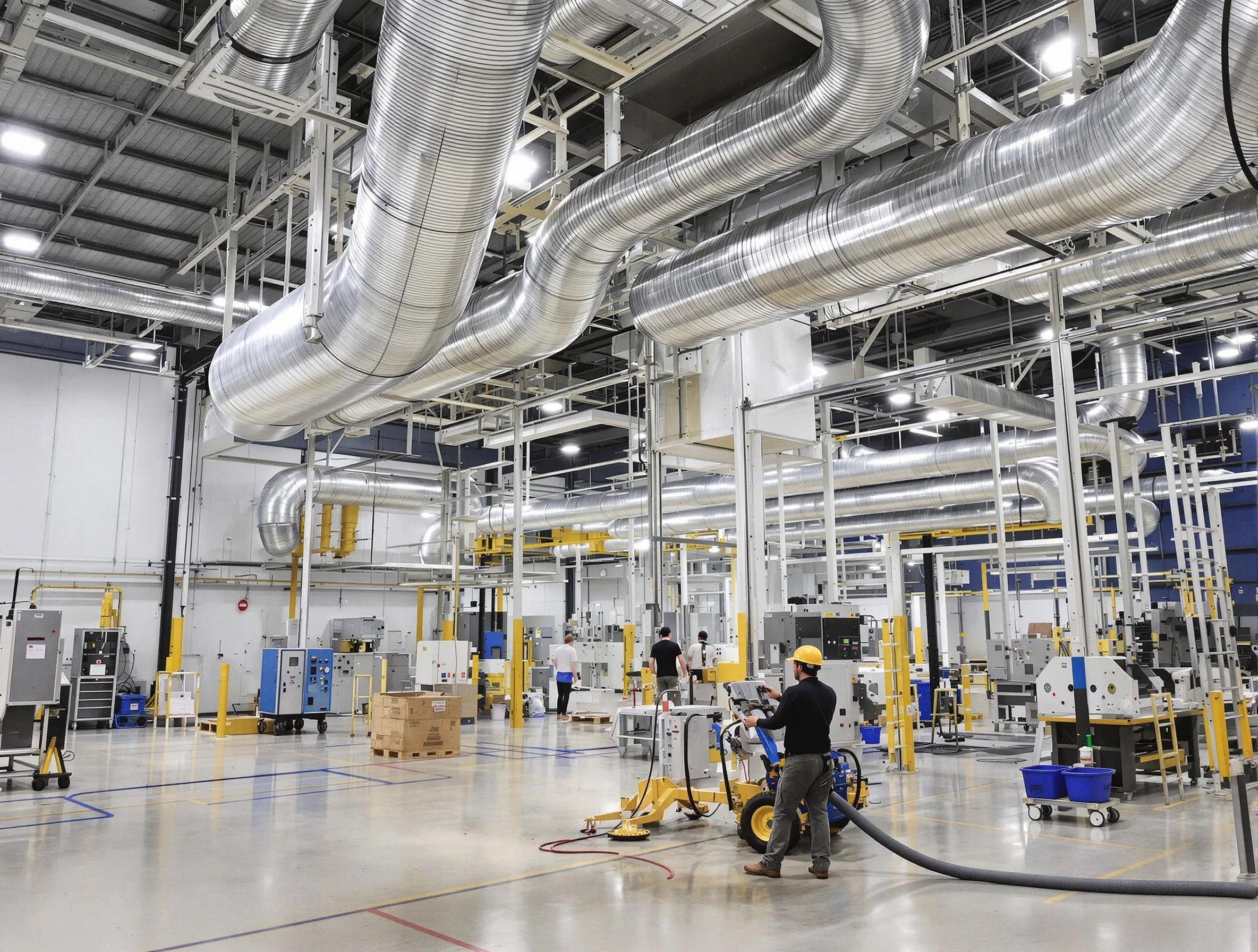 Jefferson Hills Air Duct Cleaning team performing comprehensive industrial duct cleaning at a large facility in Jefferson Hills